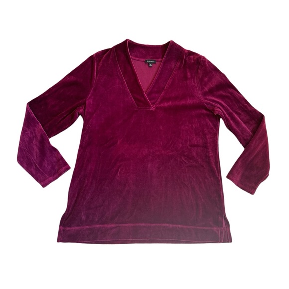 Talbots Womens Size Large Velour Velvet V-Neck Pullover Burgundy Soft Comfy - Picture 2 of 7